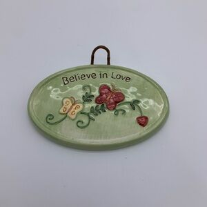 Russ Berrie Vintage Hand Painted Oval Ornament Or Wall Decor “ Believe in Love”